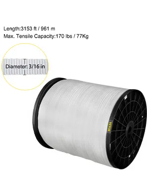 Cinta de tracción de poliéster VEVOR, 3153 pies de largo, 3/16 pulgadas de diámetro, capacidad de tracción de 170 libras.