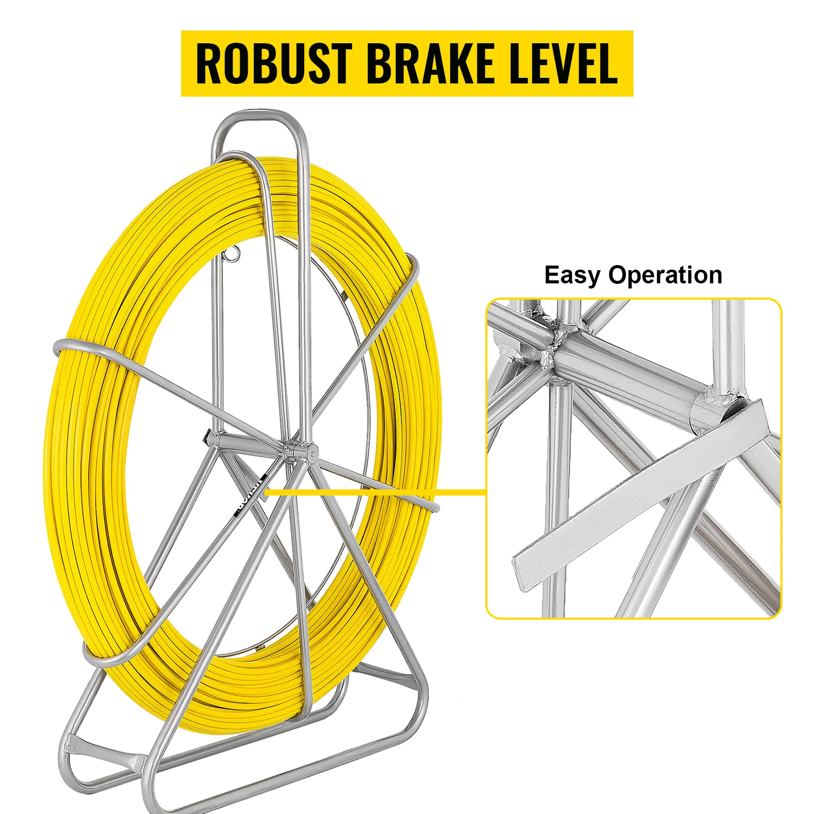 VEVOR fish tape with robust brake level and yellow cable for easy operation.