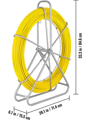 VEVOR fiberglass fish tape on stand, 33.3 in height, 28.1 in width, 6.1 in depth.
