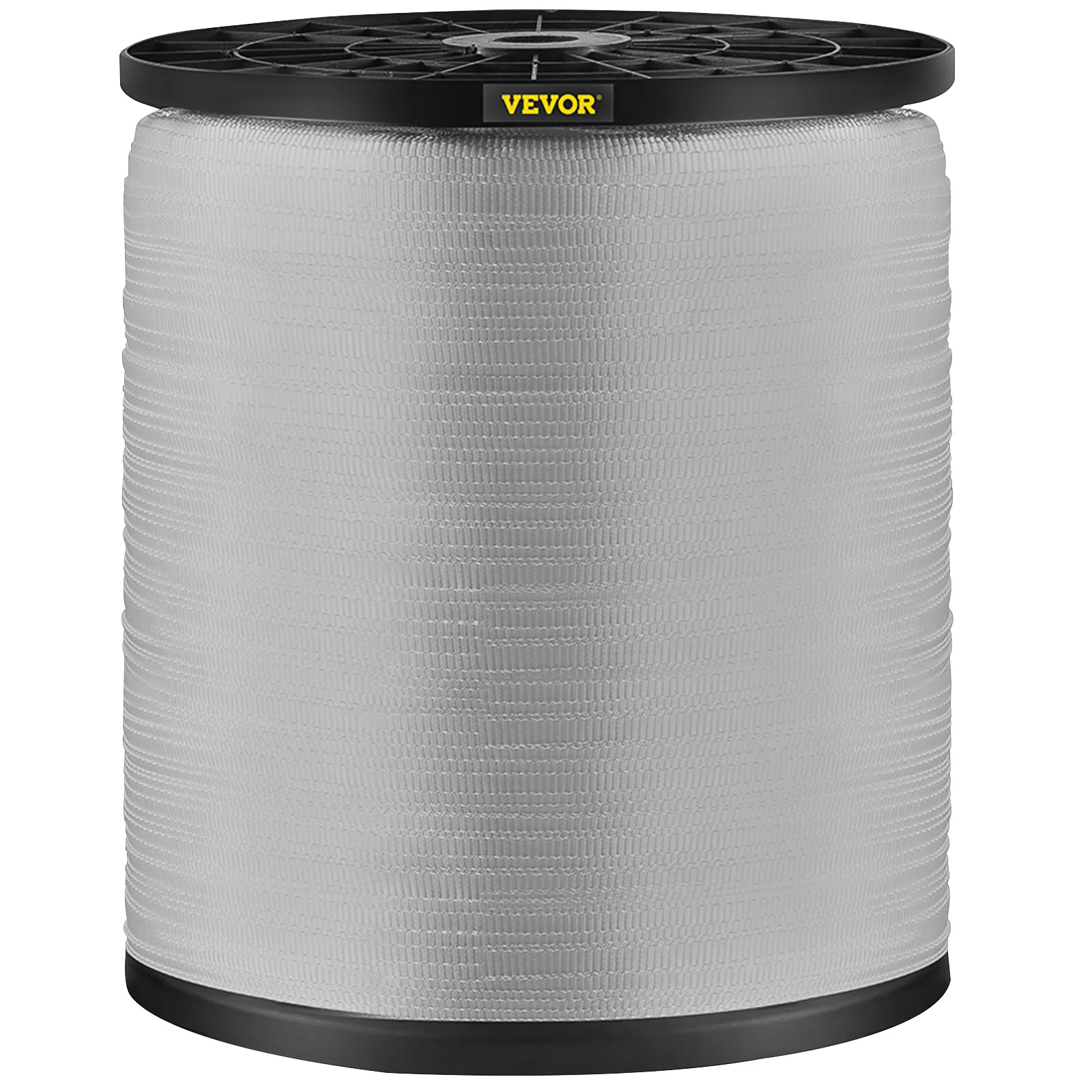 large spool of VEVOR polyester pull tape with black ends.