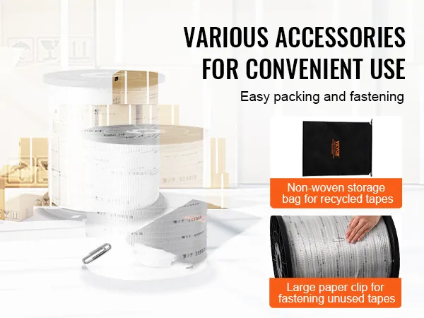VEVOR polyester pull tape with non-woven storage bag and paper clip for easy packing and fastening.