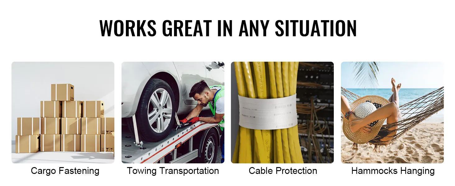 works great in any situation: VEVOR polyester pull tape for cargo fastening, towing, cable protection, hammocks.