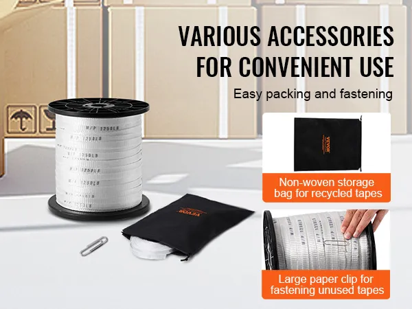 VEVOR polyester pull tape with non-woven storage bag and paper clip for easy packing and fastening.