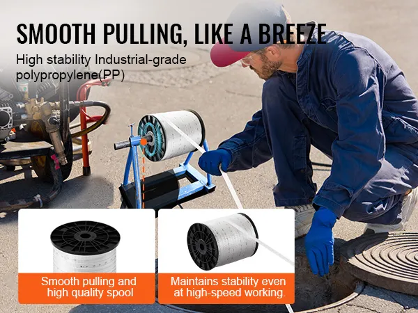 VEVOR pull tape ensures smooth pulling with high stability, industrial-grade polypropylene, and quality spool.