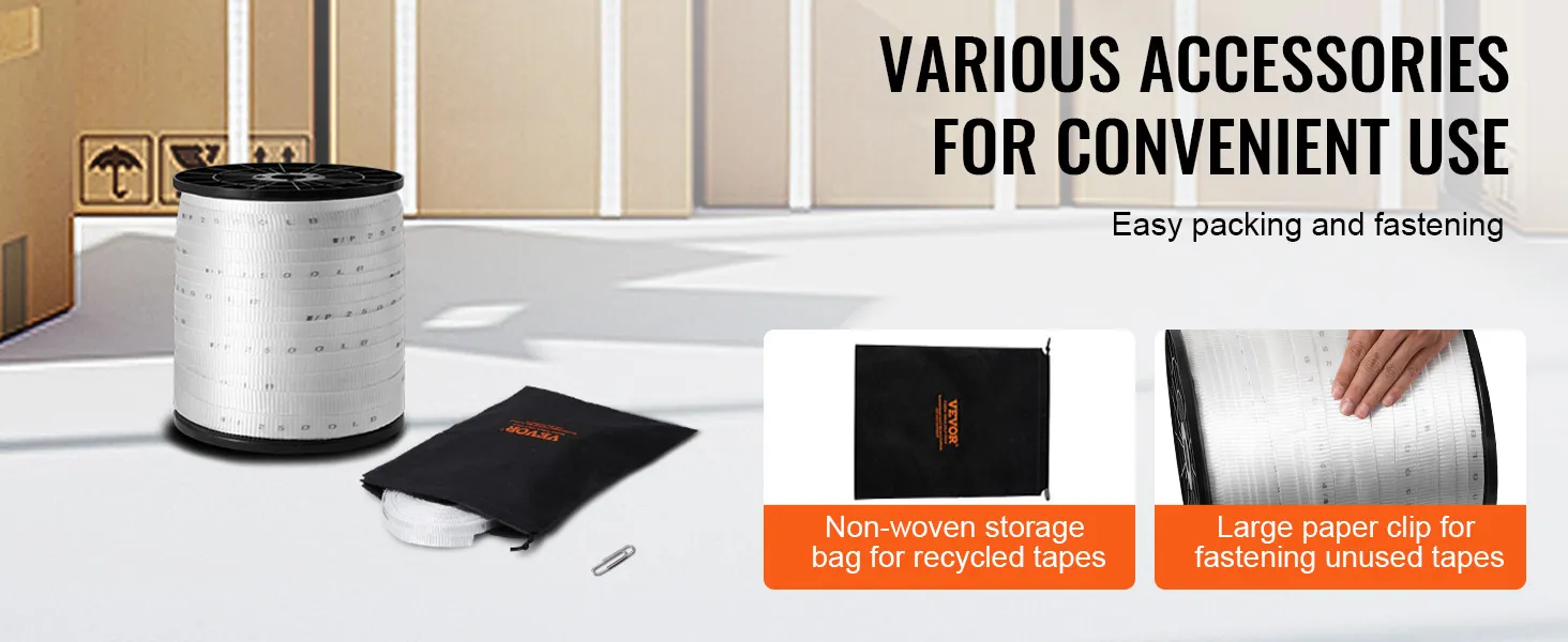 VEVOR pull tape with non-woven storage bag and large paper clip for easy packing and fastening.