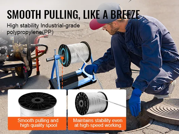 worker using VEVOR polyester pull tape with high stability industrial-grade polypropylene (pp) spool.