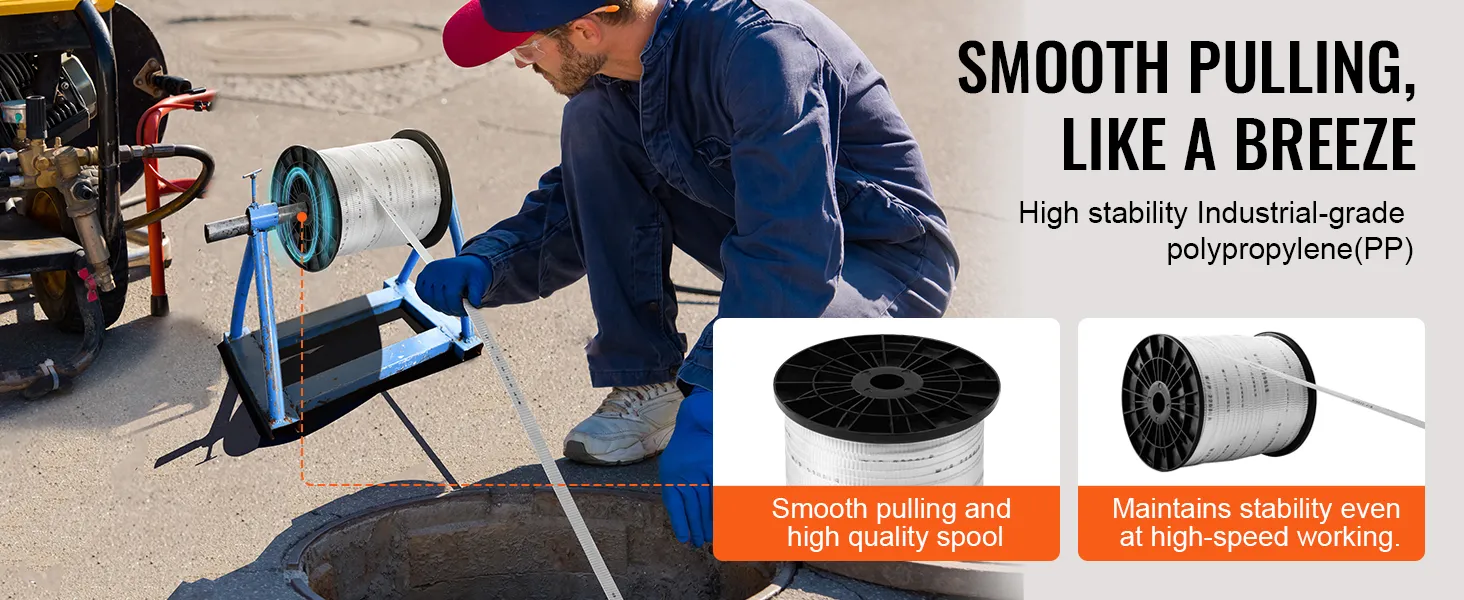 worker using VEVOR polyester pull tape with high stability industrial-grade polypropylene (pp) spool.
