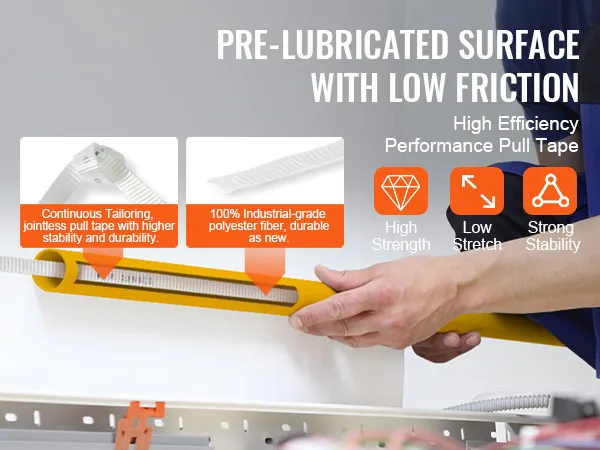 Voorgeoliede VEVOR polyester trekband: doorlopende pasvorm, industriële vezel, hoge sterkte.