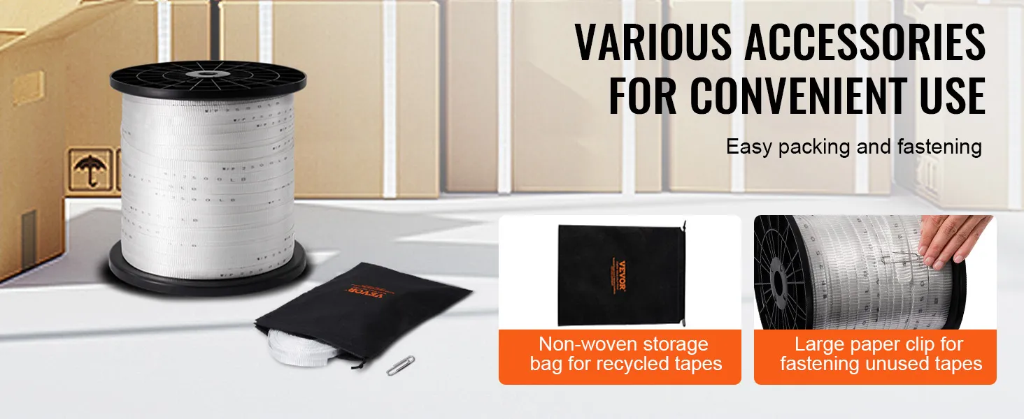 VEVOR polyester pull tape with storage bag and paper clip for easy packing and fastening.
