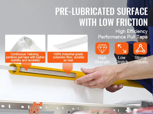Cinta de tracción de poliéster VEVOR con superficie prelubricada, alta resistencia, bajo estiramiento y fuerte estabilidad.
