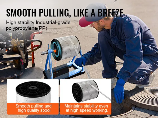 Trabajador que utiliza cinta de tracción de poliéster VEVOR con carrete de alta calidad para una tracción suave y estable.