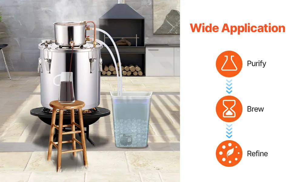 VEVOR Alcohol Still, 8 Gal / 30 L Stainless Steel Water Alcohol Distiller with Copper Coil, Home Brewing Refining Fermentation Kit with Thermometer & Pump, for Wine Whisky Brandy, Silver