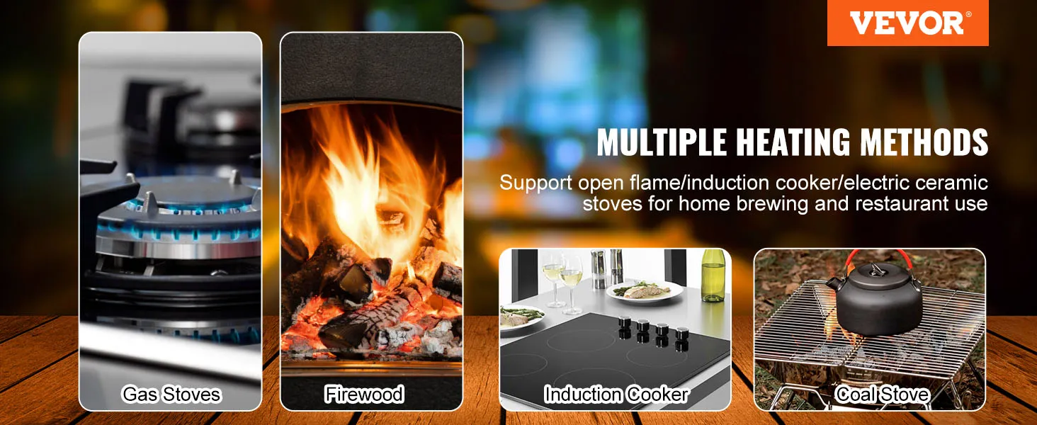 Destilador de alcohol VEVOR que se calienta con estufas de gas, leña, cocinas de inducción y estufa de carbón para elaborar cerveza.