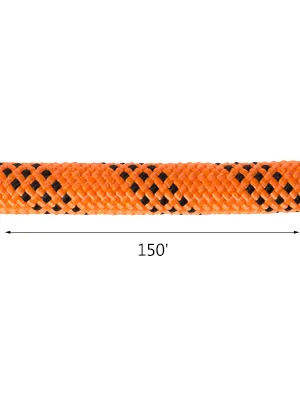 orange and black VEVOR polyester rope, 150ft length.