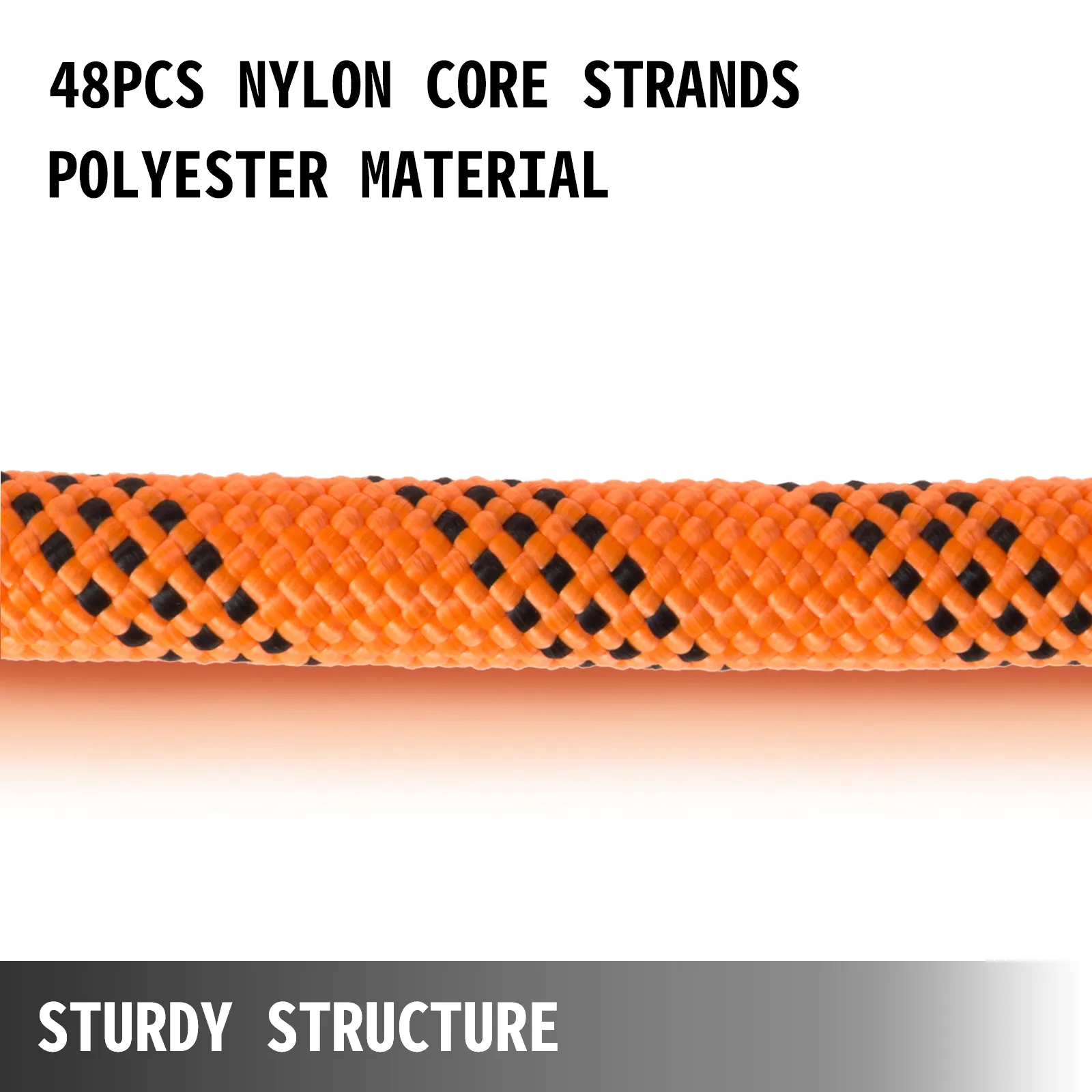 VEVOR polyester rope with 48pcs nylon core strands, orange and black color.