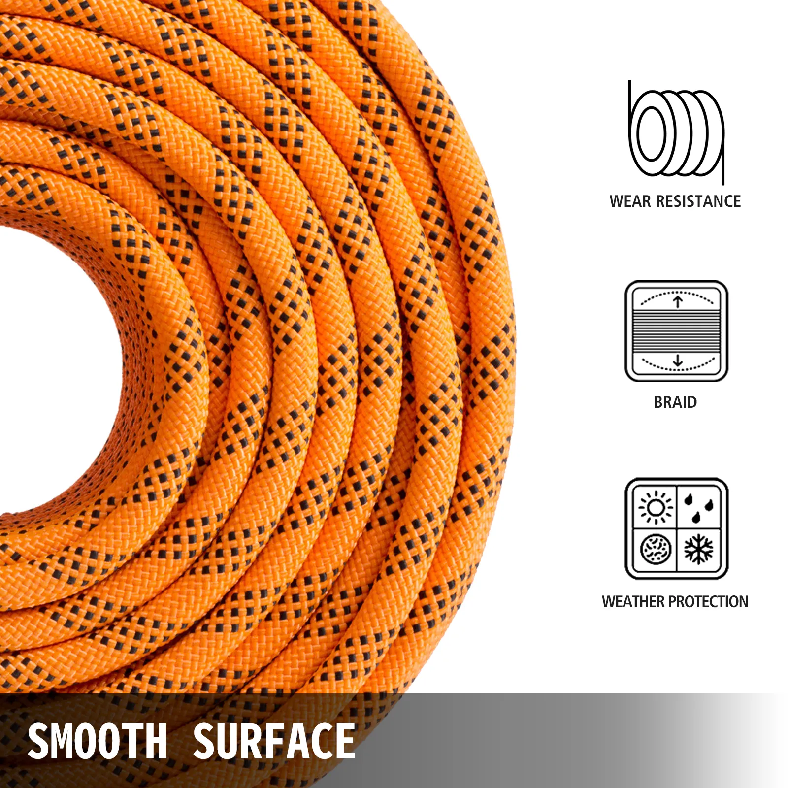 VEVOR polyester rope with smooth surface, wear resistance, and weather protection.