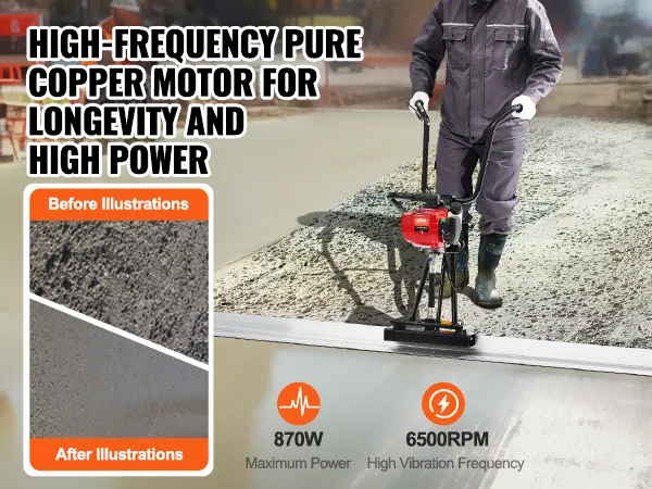 high-frequency pure copper motor, 870w power, 6500rpm vibration for VEVOR gas concrete power screed.