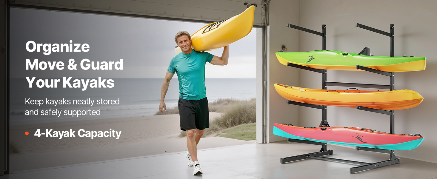 VEVOR Kayak Storage Rack for 4 Kayaks, Holds 220 lbs, Heavy Duty