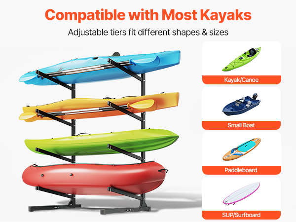 VEVOR Kayak Storage Rack for 4 Kayaks, Holds 220 lbs, Heavy Duty