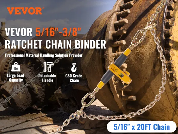 Tensor de cadena con trinquete VEVOR con mango desmontable, cadena de grado G80, gran capacidad de carga, 5/16"-3/8"