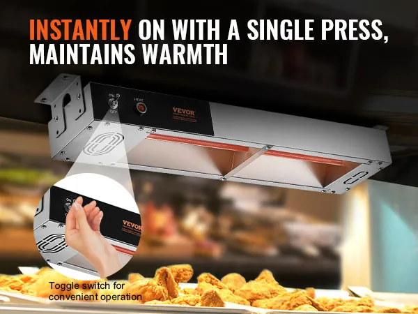 VEVOR-Pommes-Frites-Wärmer mit Kippschalter, der frittierte Speisen mit einem einzigen Druck warm hält.