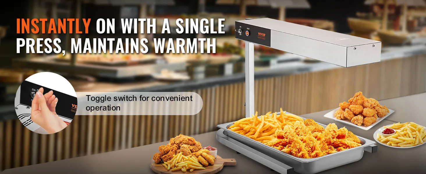 VEVOR-Pommes-Wärmer mit Kippschalter, hält Pommes und Hühnchen warm, einfache Bedienung mit einem Tastendruck.