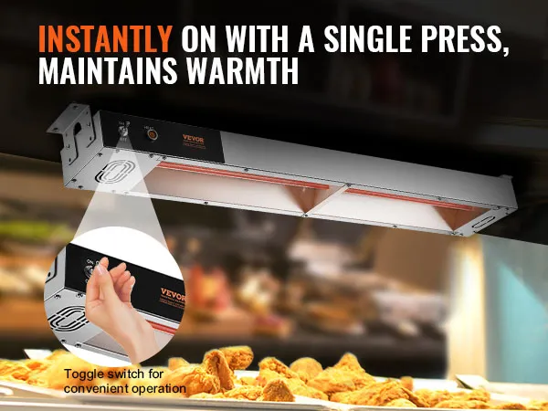 Met de VEVOR frietwarmer blijft uw eten warm met één druk op de knop, dankzij de handige schakelaar.