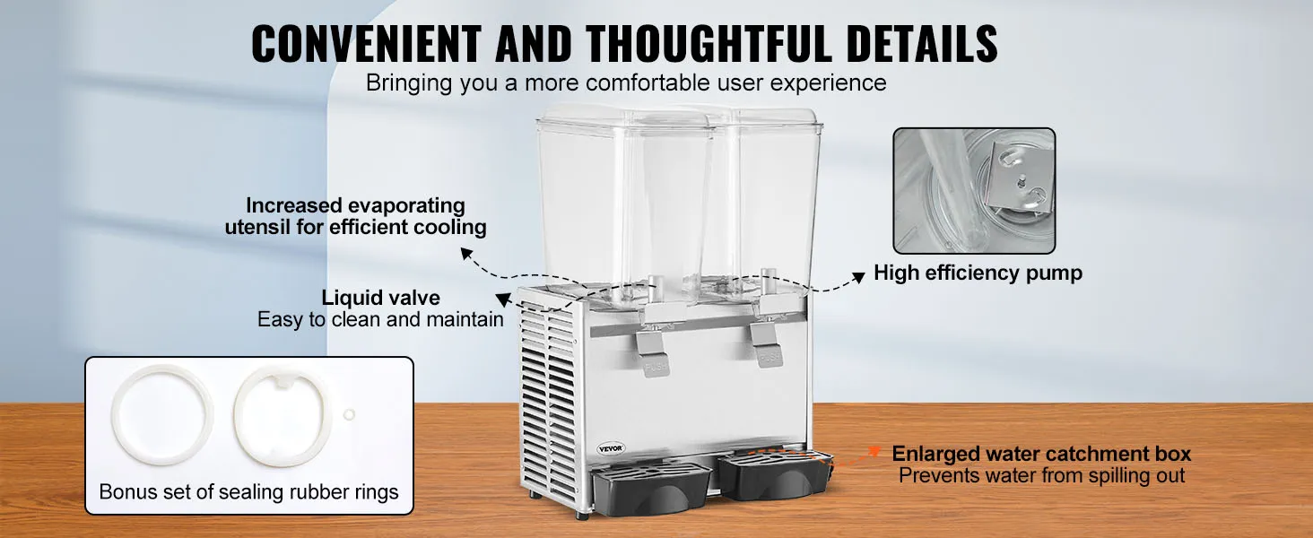 Dispensador de bebidas VEVOR con bomba de alta eficiencia, válvula de líquido y caja de recolección de agua agrandada.