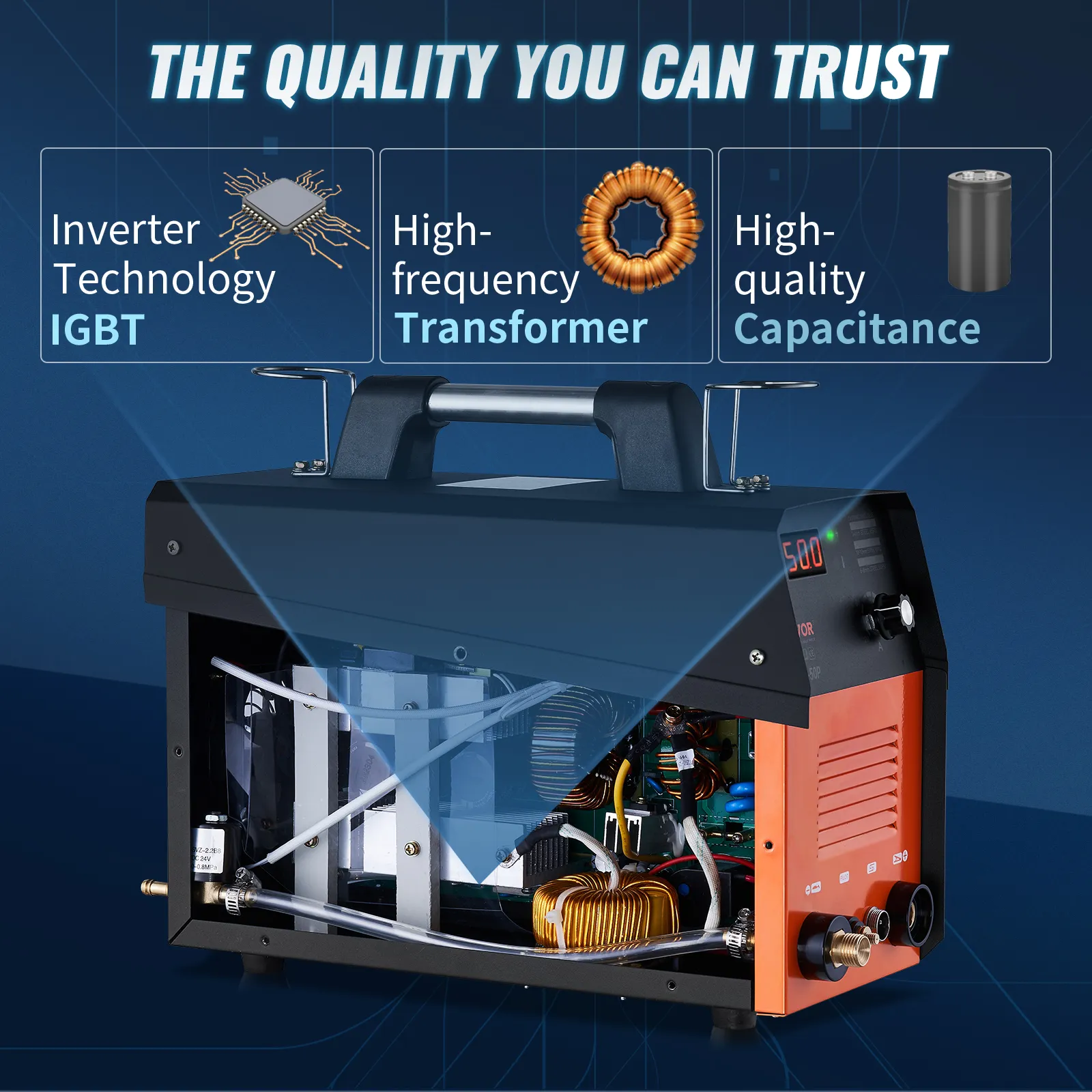 Cortadora de plasma VEVOR con tecnología inverter igbt, transformador de alta frecuencia y capacitancia de alta calidad.