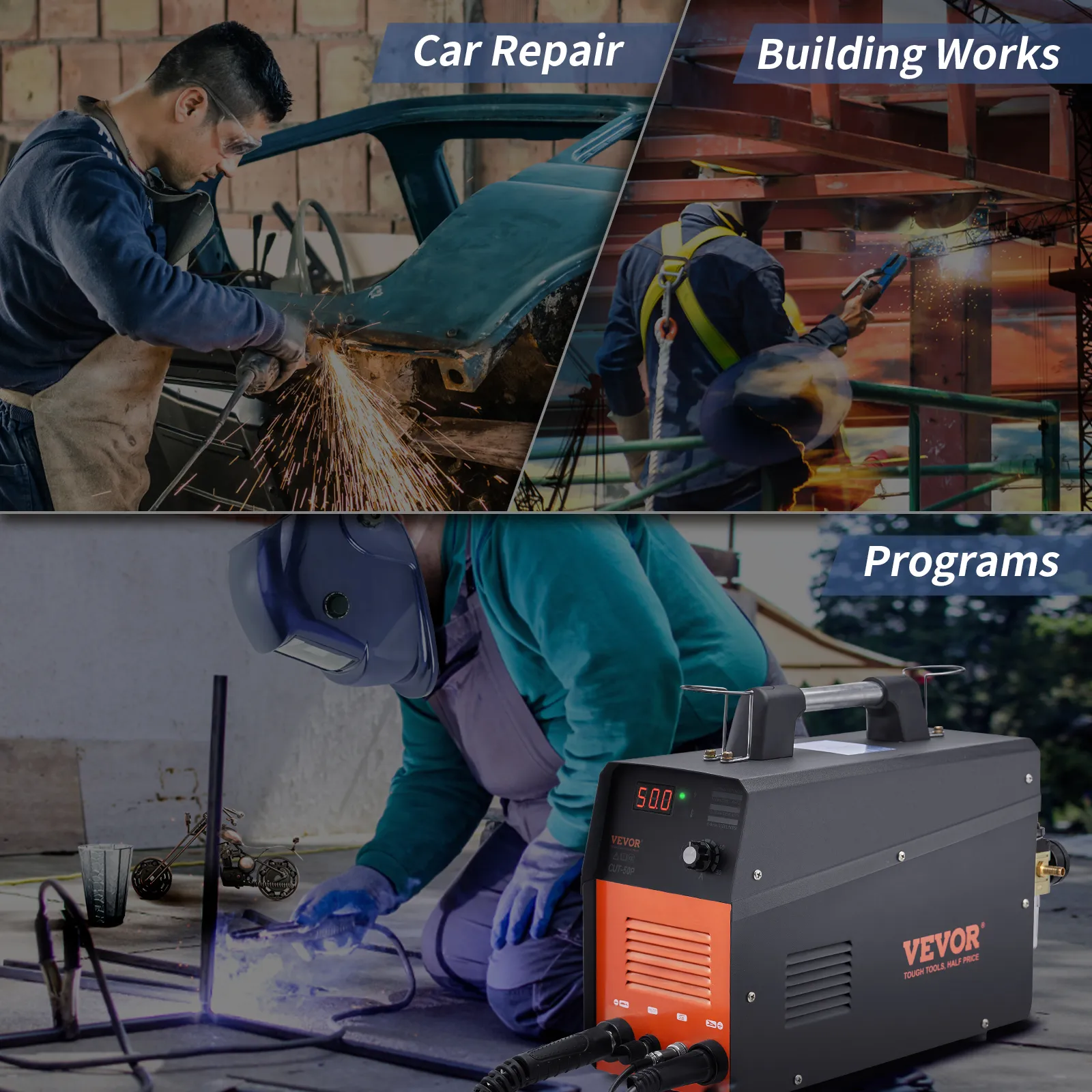 Cortador de plasma VEVOR utilizado para reparación de automóviles, trabajos de construcción y varios programas.