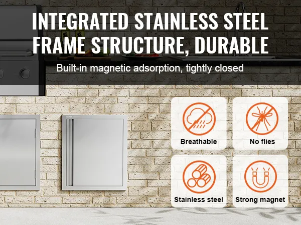 Geïntegreerde roestvrijstalen frameconstructie met VEVOR-bbq-toegangsdeur, magnetische adsorptie en geen vliegen.