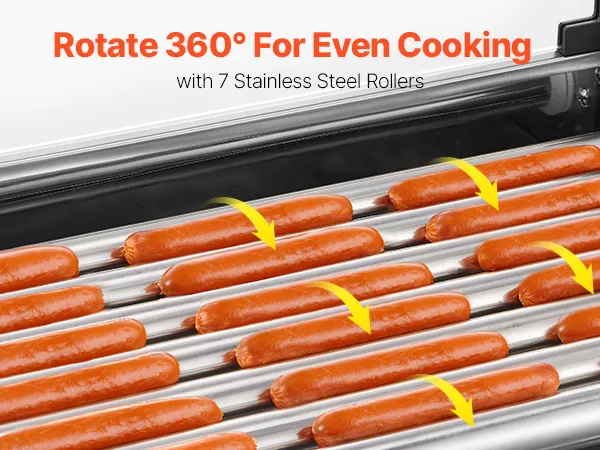 Gonipol Hot Dog Roller 7 Rollers Hot Dog Grill Removable Oil Drip Tray 1200w Stainless Sausage Cooker Machine Double Temp Control Children Adults Best Servic