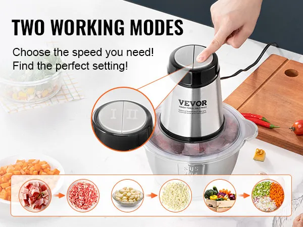 Picadora de carne eléctrica VEVOR con dos modos de trabajo para carne, frijoles, verduras e ingredientes picados.
