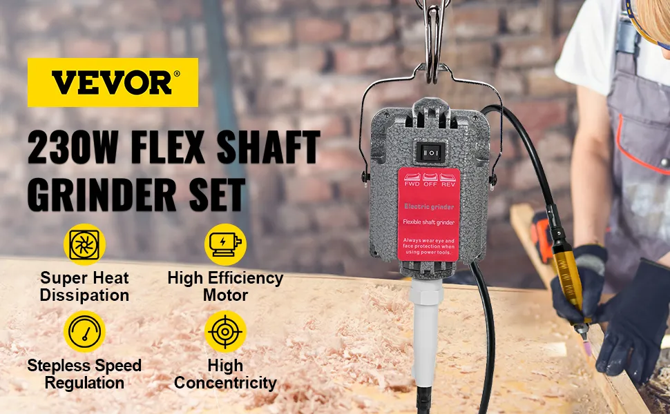 Amoladora de eje flexible VEVOR con motor de alta eficiencia y súper disipación de calor.