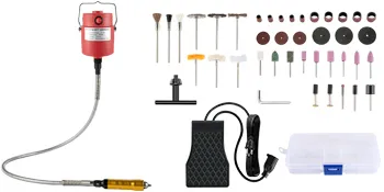 Amoladora de eje flexible VEVOR con accesorios, puntas de pulido y caja de almacenamiento.