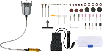 VEVOR flex shaft grinder with attachments and accessories kit laid out neatly.