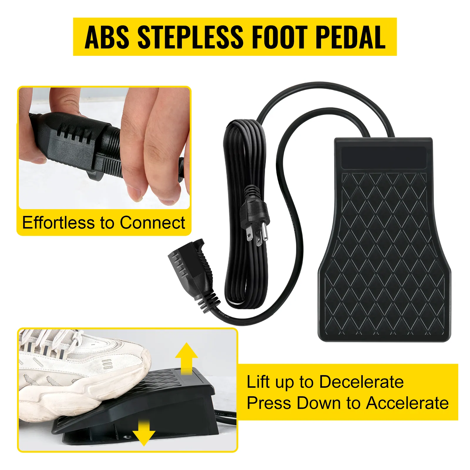 VEVOR flex shaft grinder abs stepless foot pedal, plug-in, use with sneaker.