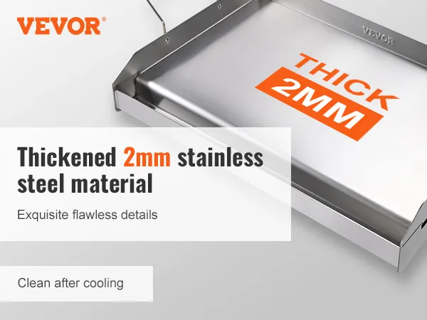 VEVOR stove top griddle in 2mm stainless steel, emphasizing durability and quality details.