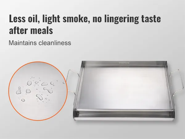 VEVOR stove top griddle with handles, showcasing easy-to-clean surface and minimal oil usage.
