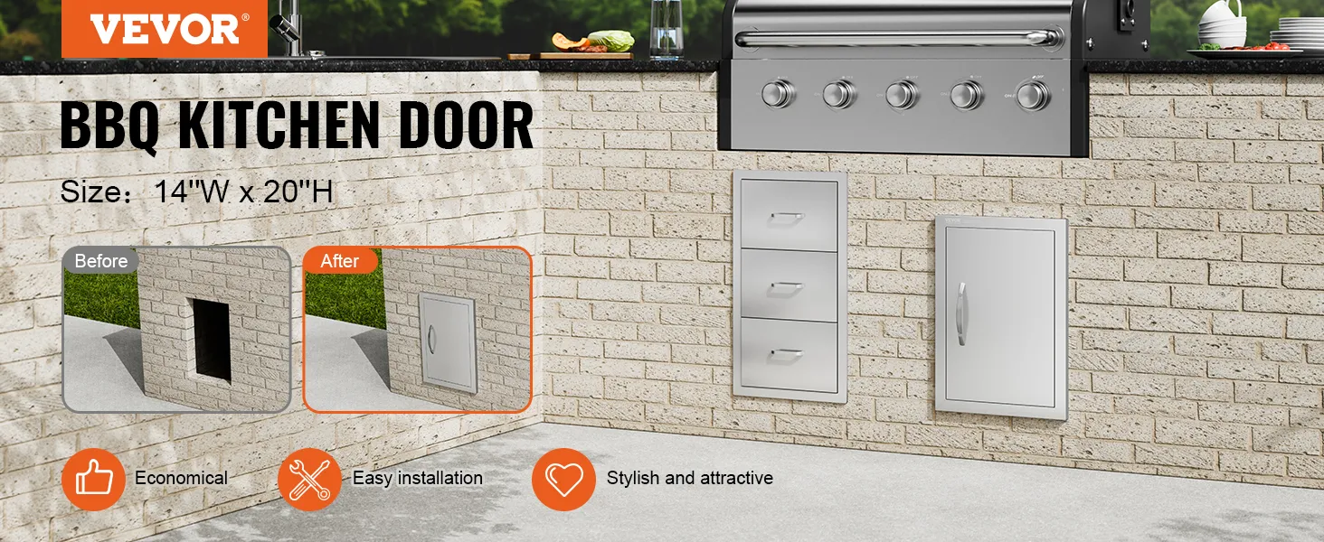 VEVOR-Grill-Zugangstür für Außenküchen, Größe 14" B x 20" H, einfache Installation und stilvolles Design.