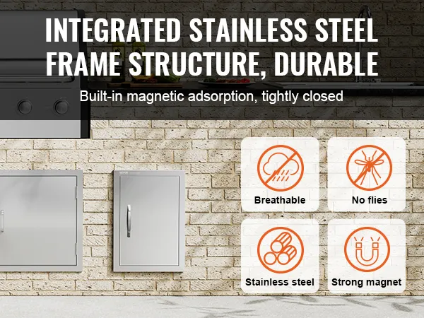 Zugangstür aus Edelstahl von VEVOR zum Grillen, atmungsaktiv, ohne Fliegen und mit starken Magnetfunktionen.