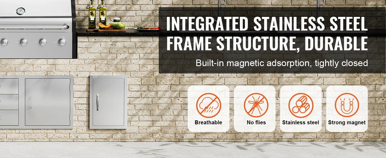 Zugangstür aus Edelstahl von VEVOR zum Grillen, atmungsaktiv, ohne Fliegen und mit starken Magnetfunktionen.