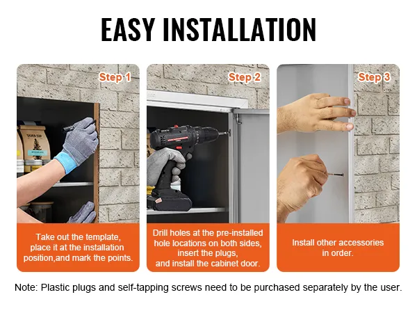 semplici passaggi di installazione per la porta di accesso al barbecue VEVOR: punti di marcatura, foratura, installazione degli accessori.