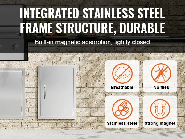 Sportello di accesso per barbecue VEVOR con telaio in acciaio inox, chiusura magnetica, traspirante, anti-mosche, potente magnete.