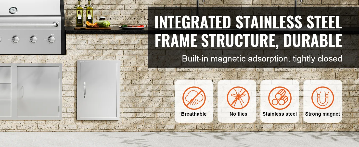 Sportello di accesso per barbecue VEVOR con telaio in acciaio inox, chiusura magnetica, traspirante, anti-mosche, potente magnete.