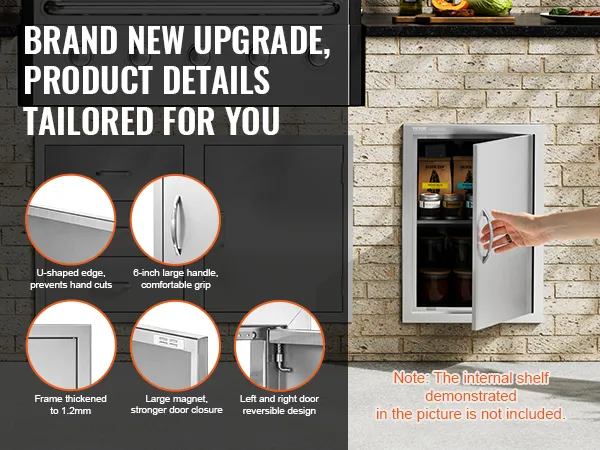 Sportello di accesso per barbecue VEVOR con bordo a U, maniglia da 6 pollici, telaio ispessito, grande magnete, design reversibile.