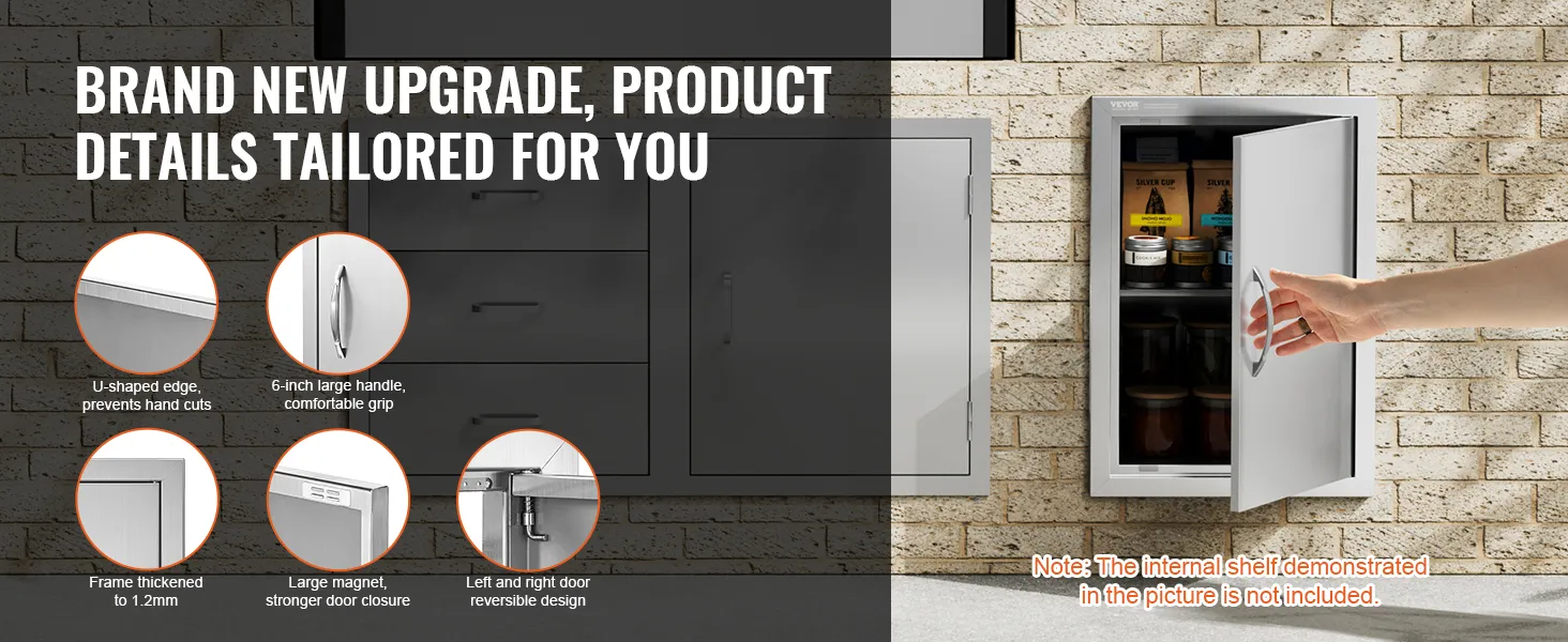 Sportello di accesso per barbecue VEVOR con bordo a U, maniglia da 6 pollici, telaio ispessito, grande magnete, design reversibile.