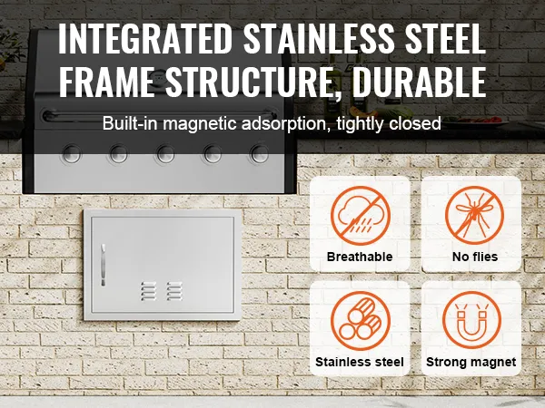 VEVOR bbq access door with stainless steel frame, breathable, no flies, strong magnet.