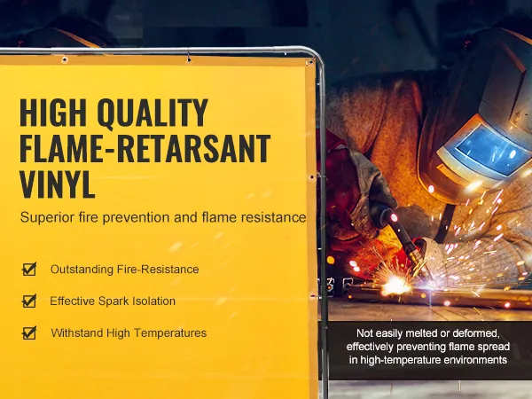 VEVOR welding screen: high-quality flame-retardant vinyl, outstanding fire-resistance, spark isolation.