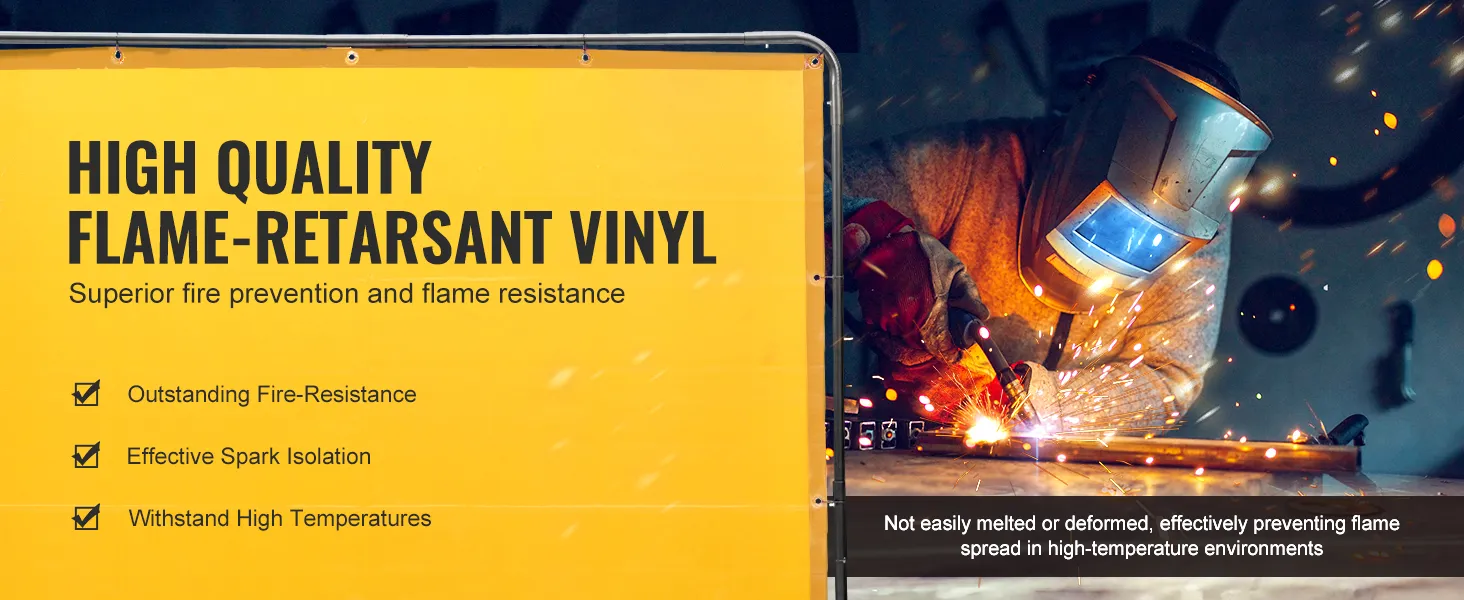VEVOR welding screen: high-quality flame-retardant vinyl, outstanding fire-resistance, spark isolation.